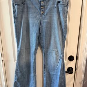 LOFT Light Blue Button-Front Flare Jeans